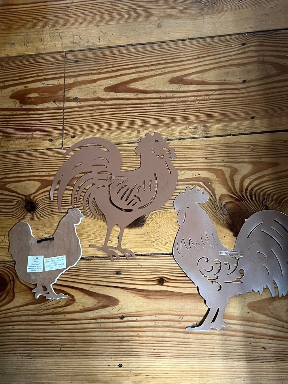 Rustic Metal Rooster Wall Decor Farm Farmhouse White, and Natural Set of 3